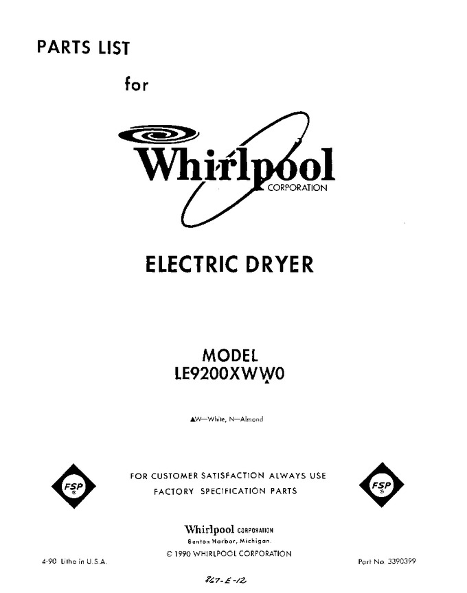 Diagram for LE9200XWW0