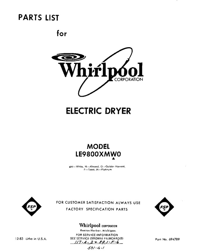 Diagram for LE9800XMW0