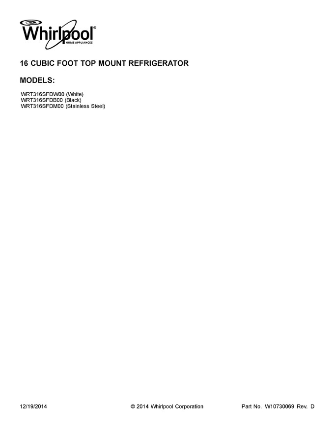 Diagram for WRT316SFDB00